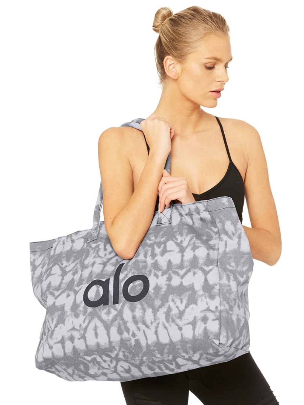 ALO Yoga Grey Tie-Dye Tote Bag with Bold Logo